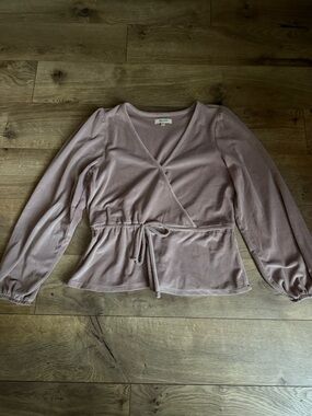 Madewell Ribbed Wrap Top Pink Long Sleeve Tie Waist Blouse Womens Medium